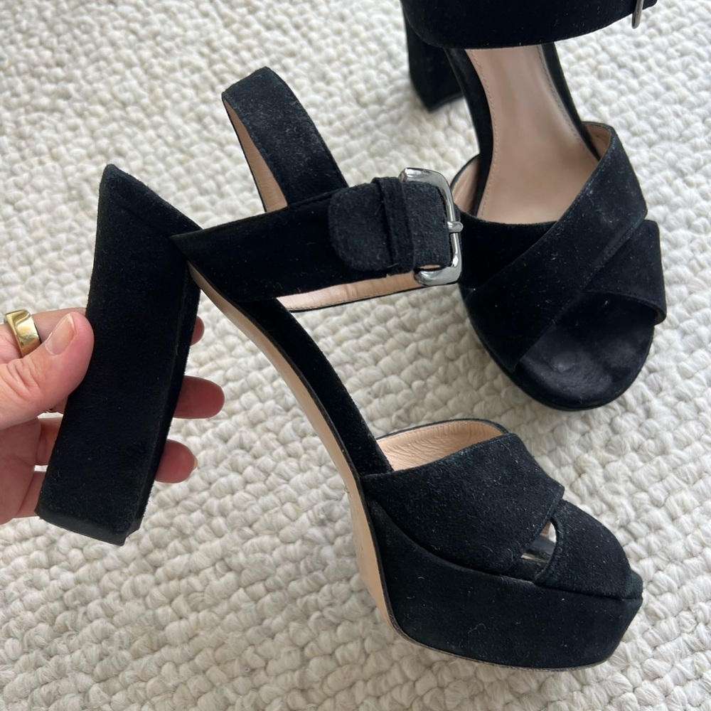 Stuart Weitzman Black Platform Sandals with Ankle Strap
